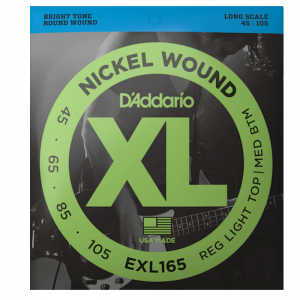 D'Addario EXL165 Reg Light Top/Med Bottom, 45-105 Round Wound, Long Scale 4 String Bass Set