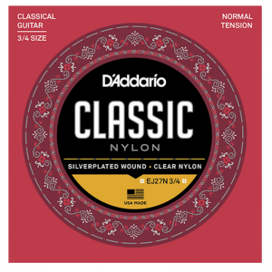 D'Addario EJ27N3/4 Nylon, Silverplated, Wound Classical Guitar Strings, Normal Tension