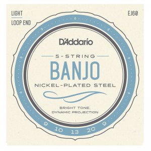 D'Addario EJ60 Nickel Plated Steel, Light 9-20 5 String Banjo Set