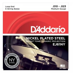 D'Addario EJ61NY, Nickel Plated Steel Med 10-23, 5 String Banjo Set