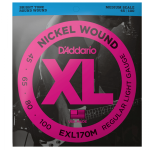 D'Addario EXL170M Reg Light 45-100 Round Wound, Med Scale 4 String Bass Set