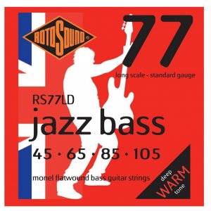 Rotosound RS77LD Jazz Bass, Monel Flatwound Bass Guitar Strings, 45-105