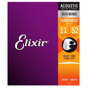 Elixir Nanoweb E11027, 80/20 Bronze Acoustic Strings Custom Light 11-52