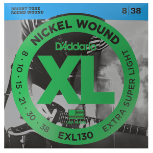 D'Addario EXL130, Nickel Electric Guitar Strings, Extra Super Light .008-.038