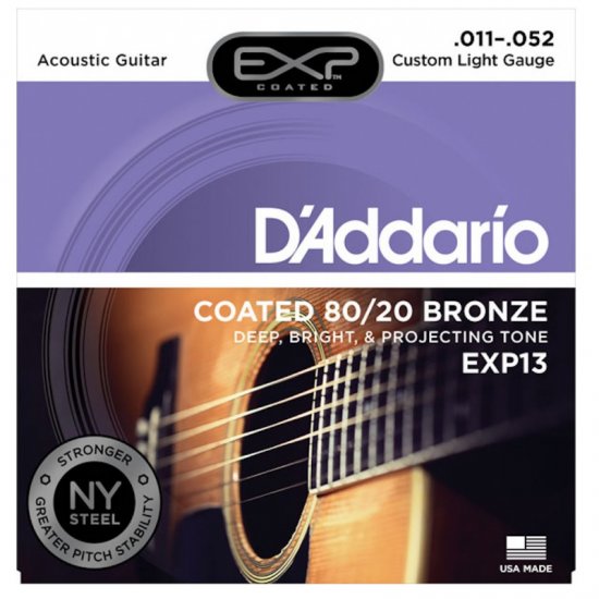 D'Addario EXP13 Bronze Acoustic Guitar Strings , 80/20, custom light .011-.052