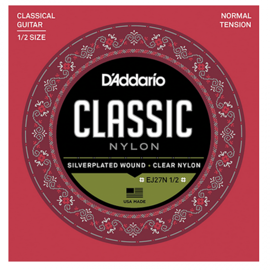 D'Addario EJ27N1/2 Nylon,  Silverplated Wound, Classical Guitar Strings, Normal Tension