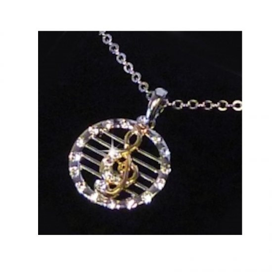 Necklace with Dangling Treble Cleff  on a Musical Stave