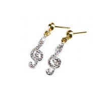 Earrings Golden Treble Cleff design with crystals