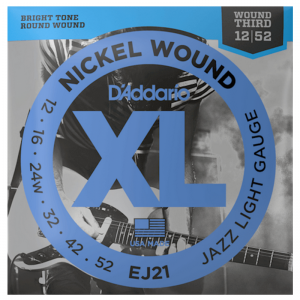D'Addario EJ21 Nickel Electric Guitar Strings, Jazz Light With Wound Third, 0.012 - 0.052