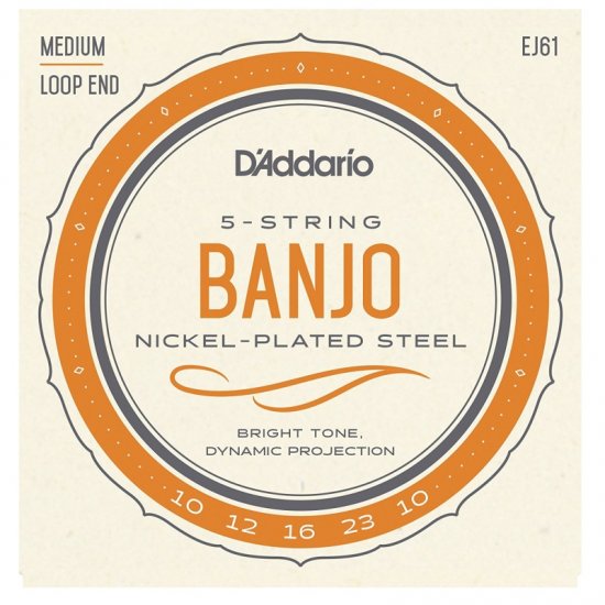 D'Addario EJ61, Nickel Plated Steel, Med 10-23, 5 String Banjo Set 