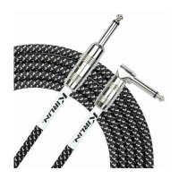 Kirlin IWC202PNBK 10ft Bk Fabric straight to Angle 6.3mm Jack Instrument Cable