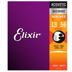Elixir Nanoweb E11102 80/20 Bronze Acoustic Guitar Strings Medium 13-56