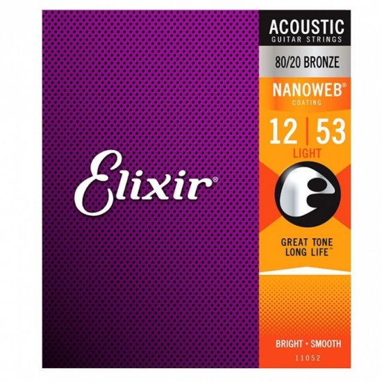 Elixir Nanoweb E11052, 80/20 Bronze Acoustic Guitar Strings Light 12-53