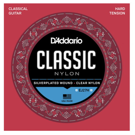 D'Addario EJ27H Nylon, Silverplated, Wound Classical Guitar Strings, Hard Tension